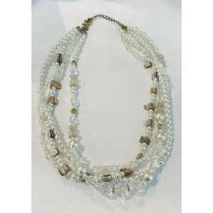 Vintage VTG Premier Designs 4-Stand White Mother Of Pearl Bead Necklace 19-21”